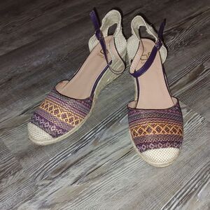 BF Betani Chelsea-1 Wedge Rope Heels Multi Color Purple Strap Shoes Sz 10